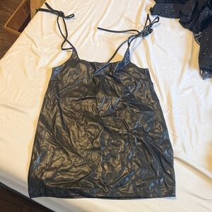 Black Faux Leather suspenders pencil skirt